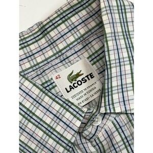 Lacoste Plaid Button Up Dress Shirt White Blue Men's‎ Size 42 Large